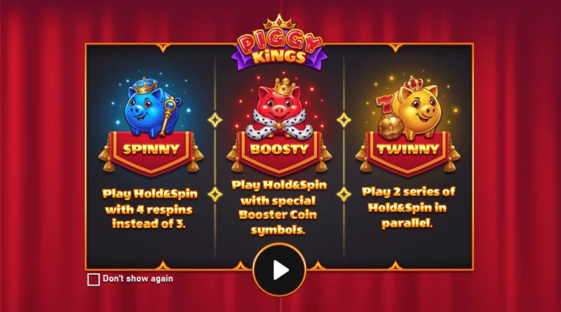 Piggy Kings - ecranul principal cu trei purceluși și role